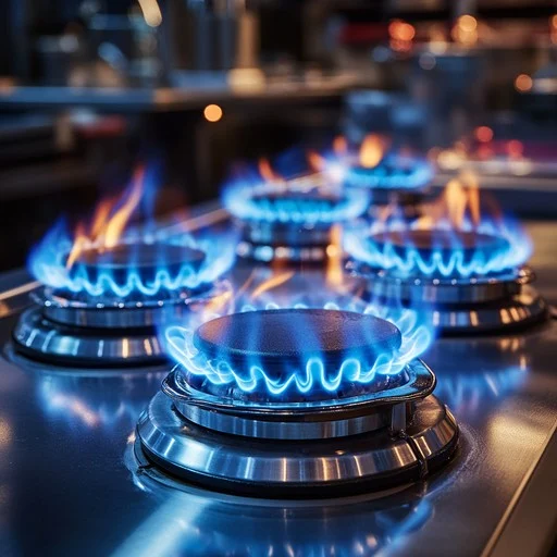 Gas burners in use — handle with care